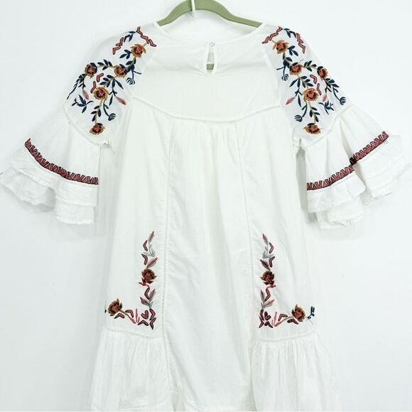 Free People PAVLO White Flutter Orange Floral Embroidered Boho Chic Mini Dress - Picture 13 of 16